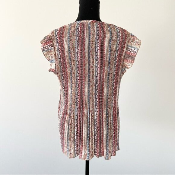 Zac & Rachel Floral Ruffled Cap Sleeve Pleated Blouse With Tassels - Picture 3 of 14